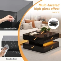 Lift-Top Coffee Table with App-Controlled LED Lighting and Liftable Top, Compact Center Table with 2 Drawers, 25.5" L x 25.5" W x 15" H, Black(m-4)