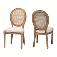 French Country-Inspired Dining Chair Set for 2 with Plush Upholstered Seats, Elegant Side Chair Set with Fluted Legs, 19" L x 22.5" W x 38" H, Beige(m-2)