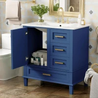 Free-Standing Bathroom Vanity with Ceramic Sink Combo, Modern Cabinet with Solid Wood Frame, 30'' L x 18.5'' W x 34'' H, Blue(m-1)
