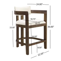 Counter-Height Bar Stools with Curved Solid-Wood Backrest, Upholstered Kitchen Stools with Wooden Legs, 22.5'' L x 24'' W x 36'' H, Beige+Walnut(m-3)