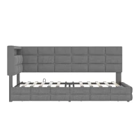 Upholstered Twin Daybed with 2 Drawers and Built-In Charging Station, Multi-Functional Guest Bed with Storage Headboard, 77.5'' L x 39'' W x 35'' H, Gray(m-2)