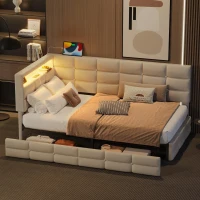 Upholstered Twin-Size Daybed with 2 Drawers and Charging Station, Multi-Functional Guest Bed with Storage Headboard, 77.5'' L x 39'' W x 35'' H, Beige(m-1)