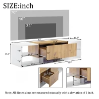 3-Tier TV Stand with App-Controlled LED Lighting and Glass Shelves, Sturdy TV Cabinet with 2 Drawers, 63" L x 15.5" W x 16.5" H, White+Natural(m-3)