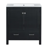 30" Bathroom Vanity with Single Undermount Sink, Cabinet with Soft-Close Doors and Versatile Storage, 30" L x 18.5" W x 34" H, Black+White(m-1)