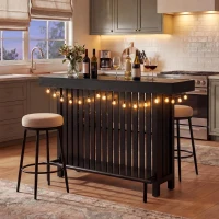 3-In-1 Dining Table with Marble-Grain MDF Top, Space-Saving Bar Table with Metal Footrest, 63" L x 15.5" W x 41" H, Black(m-1)