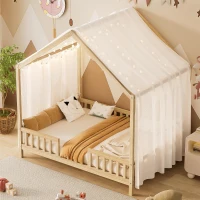 Full-Size Montessori Floor Bed with High Guard Railings, Natural Finish Bed Frame for Kid-Friendly Room, 78.5'' L x 56.5'' W x 78'' H, Natural(m-8)