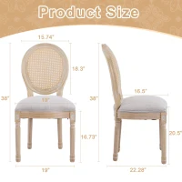 French Country-Inspired Dining Chair Set for 2 with Plush Upholstered Seats, Elegant Side Chair Set with Fluted Legs, 19" L x 22.5" W x 38" H, Beige(m-3)
