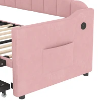 Twin-Size Upholstered Daybed with Height-Adjustable Pop-Up Trundle, Space-Saving Trundle Bed with 2 Side Pockets, 82.5'' L x 41'' W x 40'' H, Pink(m-7)