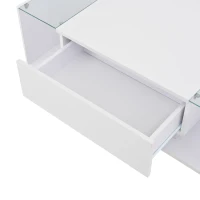 High-Gloss Coffee Table with Tempered Glass Storage, Compact Center Table with Semi-Open Shelf, 39.5″ L x 19.5″ W x 12″ H, White(m-10)