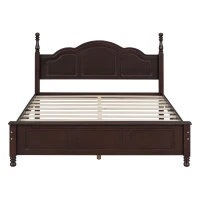 Queen Size Wood Bed with 10 Plywood Slats and Retro-Style Headboard, Modern Platform Bed with Warm Wood Finish, 85'' L x 62.5'' W x 43.5'' H, Walnut(m-2)