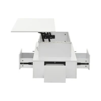 Sleek Lift-Top Coffee Table with Hydraulic Lift and App-Controlled LED Lighting, Versatile Center Table with Hidden Storage, 39.5" L x 19.5" W x 15.5" H, White(m-14)