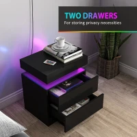 HOMCOM Nightstand Set of 2, End Side Tables with LED Lights, Bedside Tables with 2 Drawers, for Bedroom, Black(m-6)