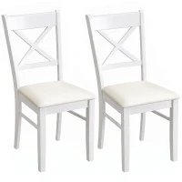 HOMCOM Dining Chairs Set of 2, Upholstered Kitchen Chairs with Rubberwood Frame, Padded Seat and X-Back, White(m-11)