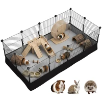 PawHut Small Animal Cage Waterproof Mat DIY Animal Playpen for Guinea Pigs Rabbits 12 Panels and Door Black(m-11)