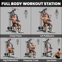 Soozier Home Gym Equipment, Multifunctional Weight Machine with Pulley System for Full Body Strength Training, Black(m-5)