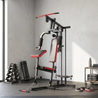 Soozier Home Gym Equipment, Multifunctional Weight Machine with Pulley System for Full Body Strength Training, Black(m-10)