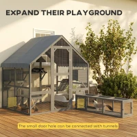 PawHut Wooden Catio Outdoor Cat Enclosure with Waterproof Cover, 2 Condos, 4 Platforms, Bridge, Doors, Gray(m-6)