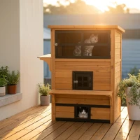 PawHut Outdoor Cat House, 3-Tier Kitty Shelter with 5 Escape Doors, Weather Resistant, Yellow & Black(m-12)