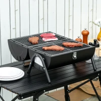 Outsunny Outdoor Charcoal BBQ Grill, Tabletop Folding Barbecue Grill with Handle, 17.3" x 9.8" x 14", Black(m-1)