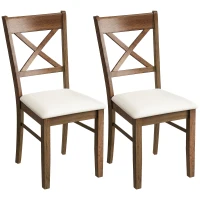 HOMCOM Dining Chairs Set of 2, Upholstered Kitchen Chairs with Rubberwood Frame, Padded Seat and X-Back, Walnut(m-11)