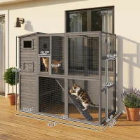 PawHut Wooden Outdoor Catio with Platforms, Asphalt Roof, Ramps, Gray(m-3)