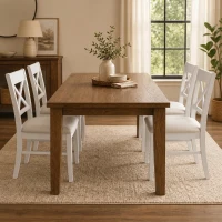 HOMCOM Dining Chairs Set of 2, Upholstered Kitchen Chairs with Rubberwood Frame, Padded Seat and X-Back, White(m-9)