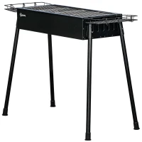 Outsunny Portable BBQ Grill, Charcoal Grill with Side Seasoning Baskets, Hooks and Nets for Outdoor, Picnic, Camping, Black(m-2)