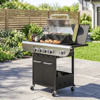 Outsunny 4 Burner Propane Gas Grill with Side Burner, 53,000 BTU BBQ Grill with Cast Iron Grates, Wheels, Warming Rack, Cabinet(m-10)
