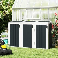 Outsunny Outdoor Storage Shed Rustproof Garbage Bin Shed with Gas Struts Magnetic Doors for 3 Bins White and Grey(m-8)