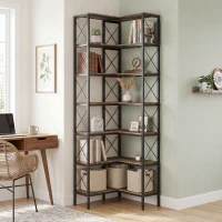HOMCOM 6-Tier L-Shaped Bookshelf, Freestanding Corner Bookcase with Metal Frame, Rustic Brown(m-9)