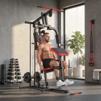 Soozier Home Gym Equipment, Multifunctional Weight Machine with Pulley System for Full Body Strength Training, Black(m-9)