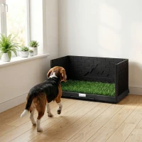 PawHut Dog Grass Pad with High Walls and Tray, Indoor Potty Tray for Puppy Training, Pee Pad Holder with Artificial Grass(m-1)