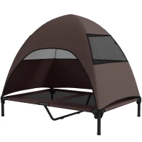 PawHut Elevated Dog Bed with Canopy Raised Dog Bed  Washable Mesh Steel Frame 41.7" x 29.9" x 39" Coffee(m-2)