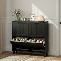 HOMCOM Shoe Cabinet with 4 Flip Drawers, Freestanding Narrow Shoe Storage Cabinet with Adjustable Shelves, Open Back, Black(m-10)