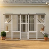 PawHut 118" Large Outdoor Catio Cat Enclosure with Condos, Bridges & Posts, White(m-9)