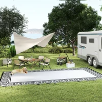 Outsunny RV Mat, Outdoor Patio Rug / Large Camping Carpet, 9' x 18', Waterproof Plastic Straw, Reversible, Black & Gray Border(m-18)