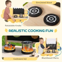 Qaba Mud Kitchen for Kids Outdoor with Wheels, Wooden Play Kitchen with Sink, Storage, Planting Pots, Blackboard, Yellow(m-7)