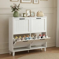 HOMCOM Shoe Cabinet with 4 Flip Drawers, Freestanding Narrow Shoe Storage Cabinet with Adjustable Shelves, Open Back, White(m-9)