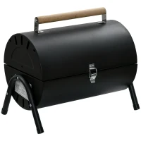 Outsunny Outdoor Charcoal BBQ Grill, Tabletop Folding Barbecue Grill with Handle, 17.3" x 9.8" x 14", Black(m-2)