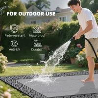 Outsunny RV Mat, Outdoor Patio Rug / Large Camping Carpet, 9' x 18', Waterproof Plastic Straw, Reversible, Black & Gray Border(m-16)