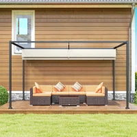 Outsunny 10' x 7' Patio Pergola with Retractable Canopy, Outdoor Sun Shelter, Yard Shade, Cream White(m-10)