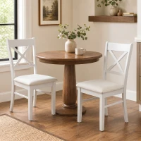 HOMCOM Dining Chairs Set of 2, Upholstered Kitchen Chairs with Rubberwood Frame, Padded Seat and X-Back, White(m-8)