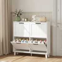 HOMCOM Shoe Cabinet with 4 Flip Drawers, Freestanding Narrow Shoe Storage Cabinet with Adjustable Shelves, Open Back, White(m-10)