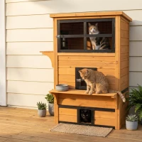 PawHut Outdoor Cat House, 3-Tier Kitty Shelter with 5 Escape Doors, Weather Resistant, Yellow & Black(m-5)