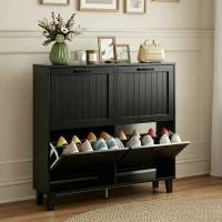 HOMCOM Shoe Cabinet with 4 Flip Drawers, Freestanding Narrow Shoe Storage Cabinet with Adjustable Shelves, Open Back, Black(m-9)