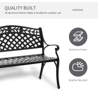 Outsunny Outdoor Garden Bench, 40" Patio Bench with Aluminum Frame and Armrests, 2-Person Patio Loveseat with Floral Pattern for Park, Porch, Yard, Lawn, 485 LBS Capacity(m-7)