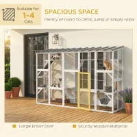PawHut 118" Large Outdoor Catio Cat Enclosure with Condos, Bridges & Posts, White(m-7)