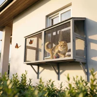 PawHut Catio Outdoor Cat Enclosure Expandable Wooden Cat House with 2 Doors for Window, 51.2"L(m-8)