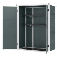 Outsunny Outdoor 4.4' x 2.3' Plastic Storage Shed with Lockable Doors and Foldable Shelves, Wood-Effect Garden Shed, Grey(m-2)