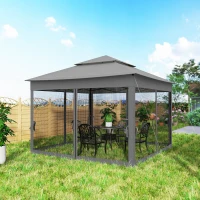 Outsunny 11' x 11' Pop Up Canopy 2-Tier Soft Top Shelter Event Tent w/ Netting Carry Bag for Patio Backyard Garden, Dark Grey(m-10)